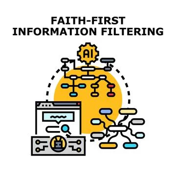 Faith first information filtering concept diagram with ai Illustrazione stock