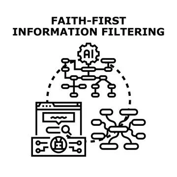 Faith first information filtering concept diagram with ai Stock Illustration
