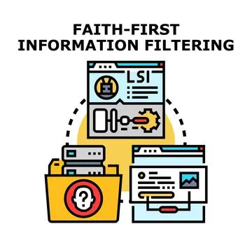Faith first information filtering concept representing data processing 스톡 일러스트