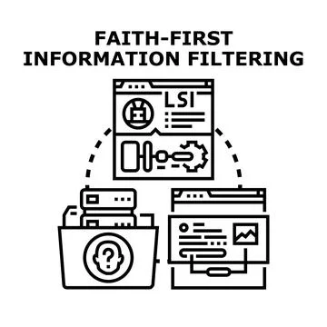 Faith first information filtering concept representing data processing イラスト素材