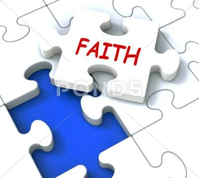 Faith jigsaw showing religious spiritual belief or trust Stock Illustration