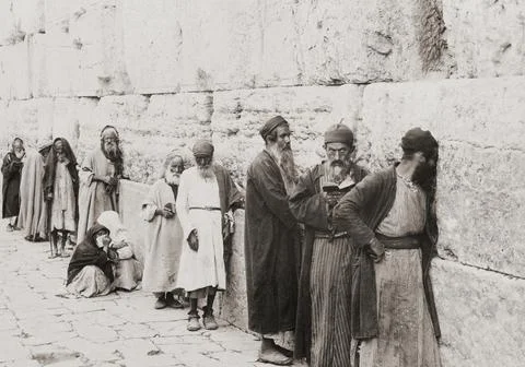 Faithful at the Wailing Wall, Jerusalem, Palestine in the late 19th century. Stock Photos
