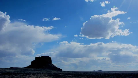 Fajada Butte under blue sky in Chaco Canyon, 4k New Mexico, Stock Footage 266931865