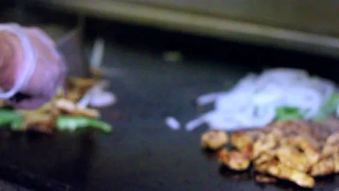 Fajitas Cooking in Restaurant Kitchen Stock Footage 79129362