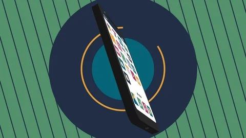 Fake 2D - 3D black phone animation. App icons in screen. Animated background Stock Footage 121681842