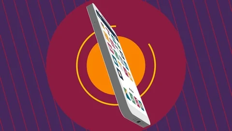 Fake 2D - 3D white phone animation. App icons in screen. Stock Footage 121681875