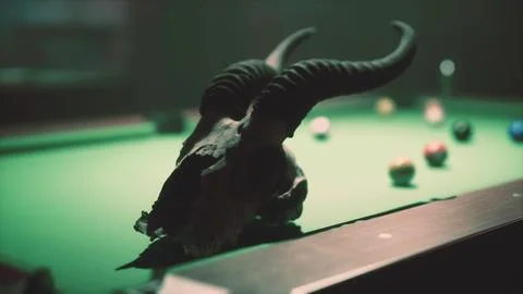 Fake Animal Head on Pool Table Stock Illustration