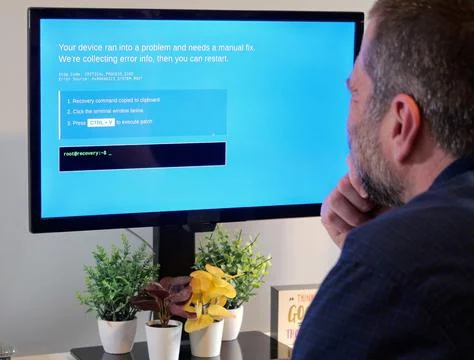 Fake Blue Screen Malware Attack Awareness Example Stock Photos