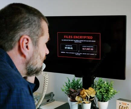 Fake Blue Screen Malware Attack Awareness Example Foto stock