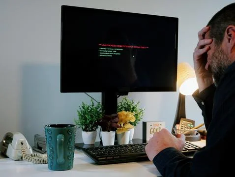 Fake Blue Screen Malware Attack Awareness Example Stock Photos