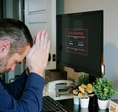 Fake Blue Screen Malware Attack Awareness Example Foto stock