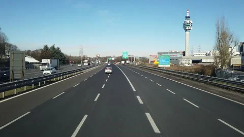 Fake drone shot. The camera flies over a car suburban highway. The road to Ve Video stock 202240488