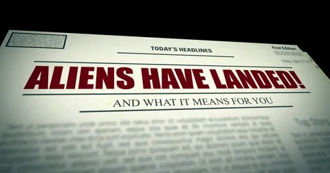 Fake Generic Newspaper rises from ground with headline Aliens Spotted Stock Footage