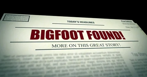 Fake Generic Newspaper rises from ground with headline Bigfoot found Stock Footage 74937373