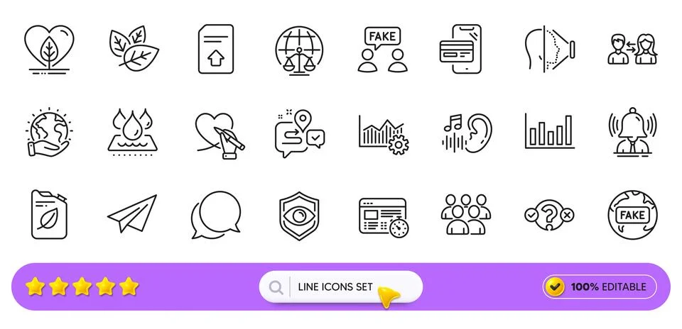 Fake information, Column chart and Local grown line icons for web app. Pictogram イラスト素材