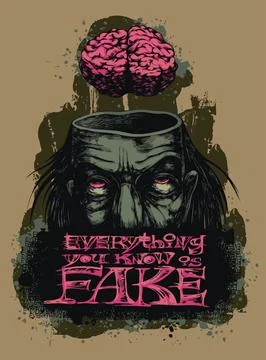 Fake Knowledge Zombie Brain T-Shirt Design Stock Illustration