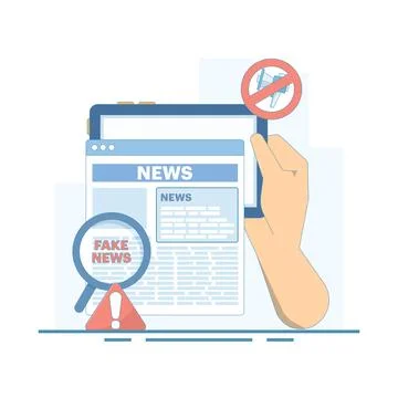 Fake News Detection Concept. Device with Magnifying Glass. Stock Illustration