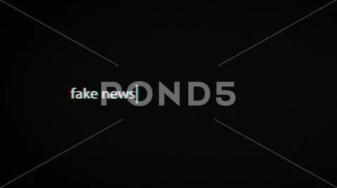 Fake news text laptop screen with glitch effect and black background Stock Illustration
