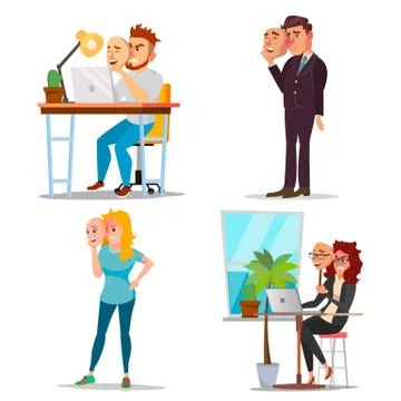 Fake Person Set Vector. Bad, Tired Man, Woman. Deceive Concept. Business People Stock Illustration