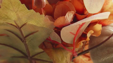 Fake plastic autumn fall flowers macro close up presentation slowly rotatin.. Stock Footage 344700604