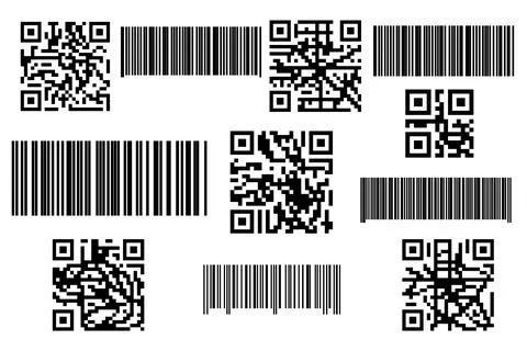 Fake QR code and Barcode set vector illustration. Illustrazione stock