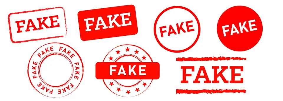 Fake rectangle and circle red rubber stamp label sign false hoax scam Stock Illustration