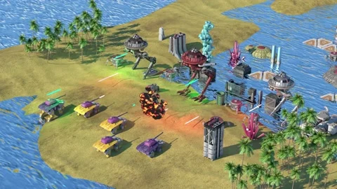 Fake Sci-Fi RPG video game gameplay. Battle with spaceships and robots Stock Footage 152181669