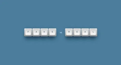 Fake vs real text on a 3d keyboard button with shadow concept series Иллюстрация