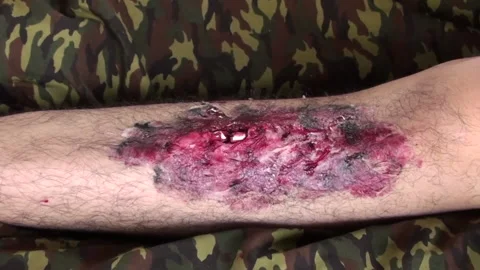 Fake wound on the leg for learning in simulation training Video stock 131587813