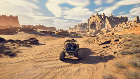 Faked 3D video game. 4K racing through the desert. Without hud. Stock Footage 169082254