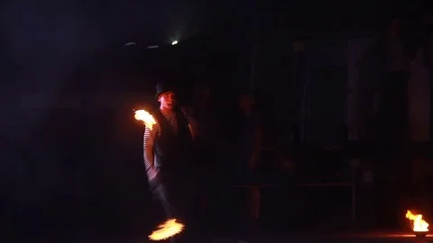 Fakir fires a flame in a night show Stock Footage 84547831