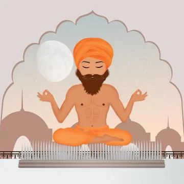 Fakir on nails Stock Illustration