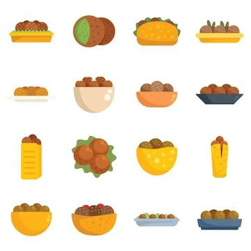 Falafel icons set flat vector. Pita food Stock Illustration