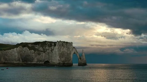 Falaises d Etretat, rocky cliffs, Brittany, Bretagne Stock Footage 77831429