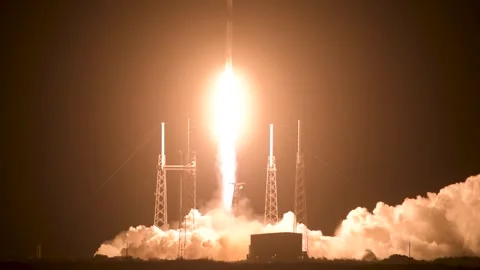 A Falcon 9 Rocket carrying GPS-III-8 Mission launches from Cape Canaveral Stock Footage 334835520