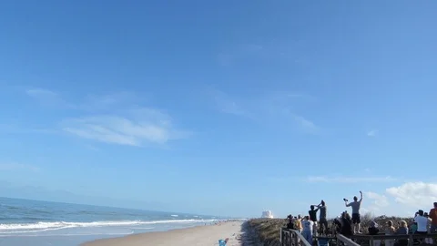 Falcon Heavy Rocket Launch From the Beach | with crowd cheering Stock Footage 85710313