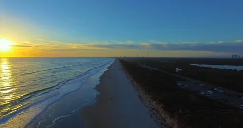 Falcon Heavy SpaceX launch day Cape Canaveral Beach | 4K Drone Stock Footage 85707976