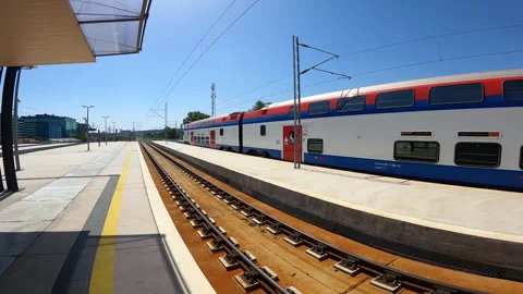 The Falcon train or Soko in Serbian, leaving train station in Belgrade. Video stock 222999763