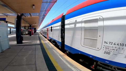 The Falcon train or Soko in Serbian, at train station in Novi Sad. Stock Footage 224375519