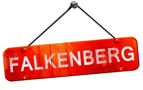 Falkenberg, 3D rendering, a red hanging sign Illustrazione stock