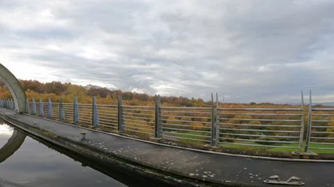 Falkirk Wheel Boat Ride Experience Traveling Aqueduct Towards Lift Stock Footage 332288357