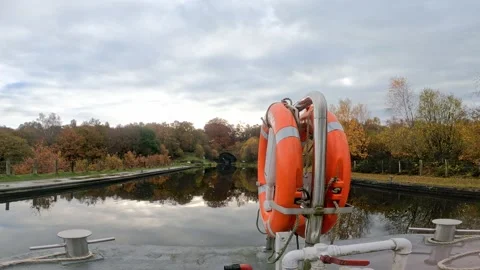Falkirk Wheel Boat Ride Experience Canal View from Front of Boat Stock Footage 332288508