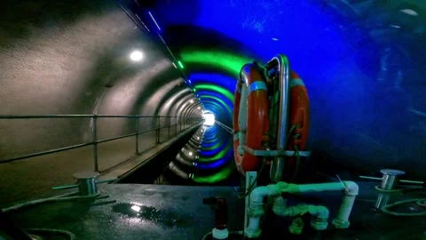 Falkirk Wheel Boat Ride Experience In the Tunnel at Top view from Front of Boat Stock Footage 332288623