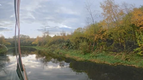 Falkirk Wheel Boat Ride Experience Cruising Along Canal at Top Stock Footage 332288899