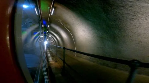 Falkirk Wheel Boat Ride Experience In the Canal Tunnel at the Top Side View Stock Footage 332289077