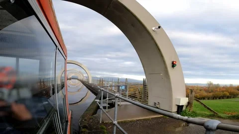 Falkirk Wheel Boat Ride Experience Approaching the Lift at the Top Stock Footage 332289648