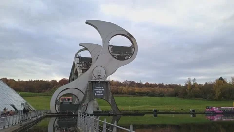 Falkirk Wheel Rotating in Motion on an Autumn Day Stock Footage 330406197