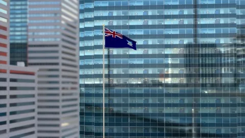Falkland Islands Flag 3D Render Animation Waving Against Glass Office Buildi Stock-Footage 333077881