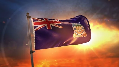 Falkland Islands Flag Backlit At Beautiful Sunrise Loop Slow Motion 4K Stock Footage 76358271