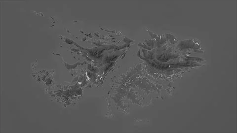 Falkland Islands highlighted on a Grayscale elevation map with lakes and rive イラスト素材